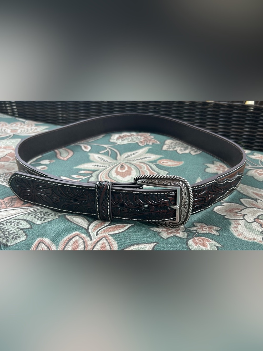 ARIAT brown embossed genuine leather western wear belt 40 limited edition